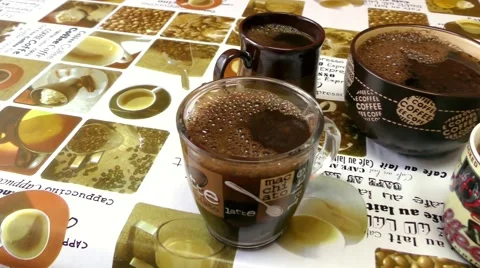 Four Cups With Hot Coffee Stock Footage 67895060