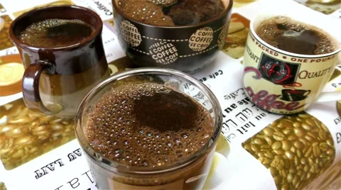 Four Cups With Hot Coffee Stock Footage 67895241