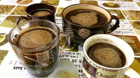 Four Cups With Hot Coffee Stock-Footage 67895508