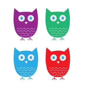 Four cute owls Stock Illustration