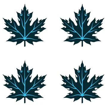 Four dark teal maple leaves with light blue veins arranged in a square form.. Stock Illustration