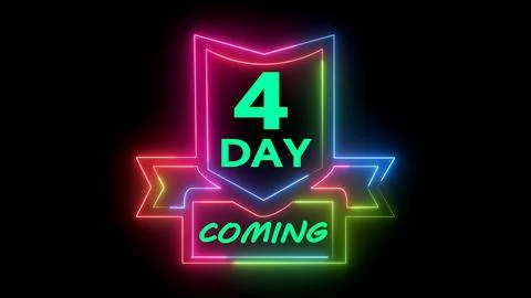 Four day coming neon light glow intro animation Stock Illustration