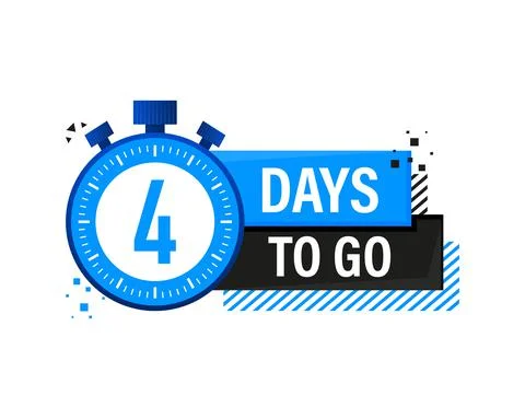Four Days To Go Timer Label, blue emblem banner. Vector illustration. Stock Illustration