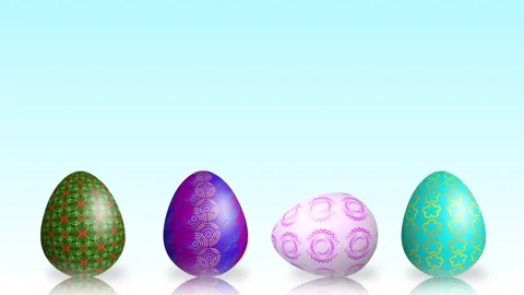 Four decorative Easter eggs on floor with reflect and greeting space Stock Footage 235552416