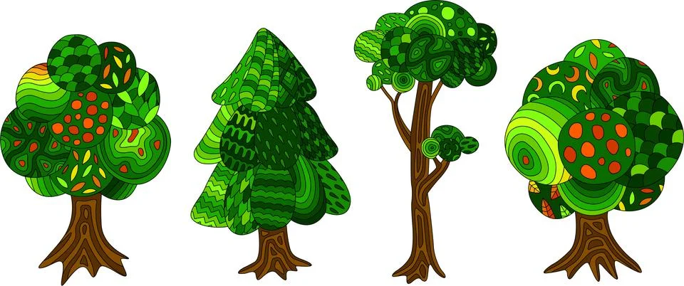 Four decorative trees Stock Illustration