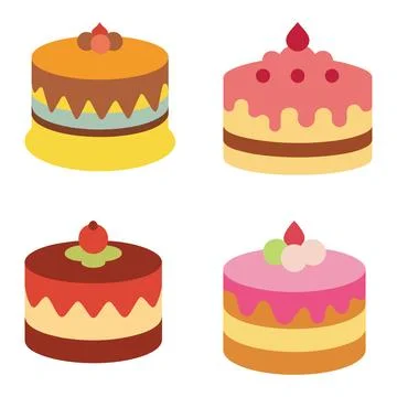 Four Delicious Cakes Flat Lay Illustration Stock Illustration