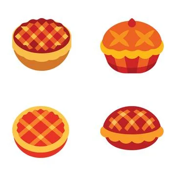 Four Delicious Pies Collection Flat Icon Design Stock Illustration