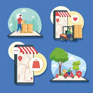 Four delivery online services Stock Illustration