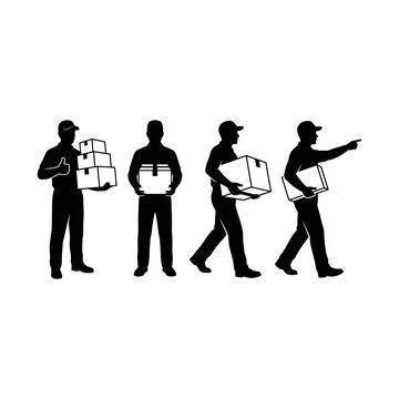 Four Delivery Workers Carrying Boxes and Packages in Sequential Motion Illu.. Stock Illustration