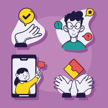 Four developers and icons Illustrazione stock