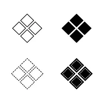 Four diamond square icon set in outline, solid, and dashed line styles arra.. Stock Illustration