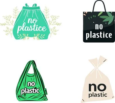 Four different bags with the message "No Plastic" written on them Stock Illustration