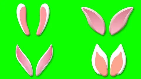 Four different bunny ears on green screen Stock Illustration