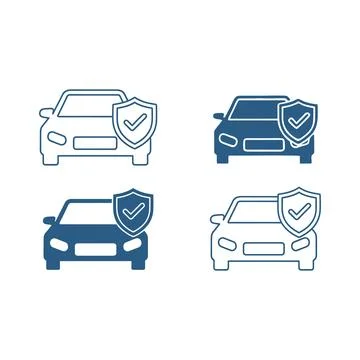 Four different car icons with security shield checkmarks representing vehic.. Stock Illustration