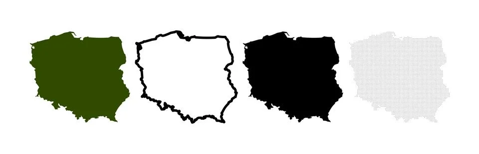 Four Different Color Variations of Poland Map Outline Stock Illustration