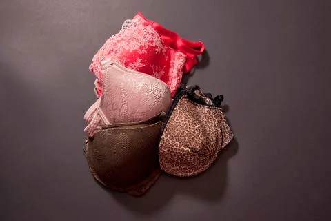 Four different colored bras Stock-Fotos
