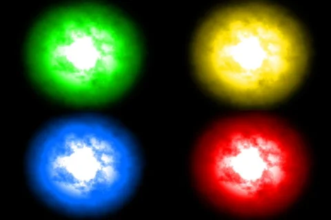 Four different colors explosions - digital animation  Stock Footage 93622