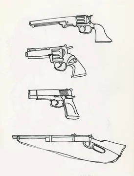 Four different guns drawn Stock Illustration