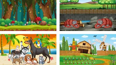 Four different nature horizontal scene Ilustração Stock