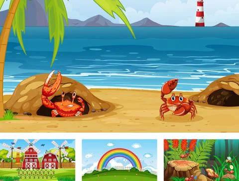 Four different nature horizontal scene Ilustração Stock