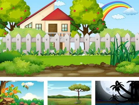 Four different nature horizontal scene Ilustração Stock