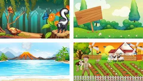 Four different nature horizontal scene Ilustração Stock