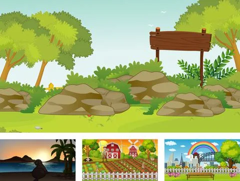 Four different nature horizontal scene Stock Illustration