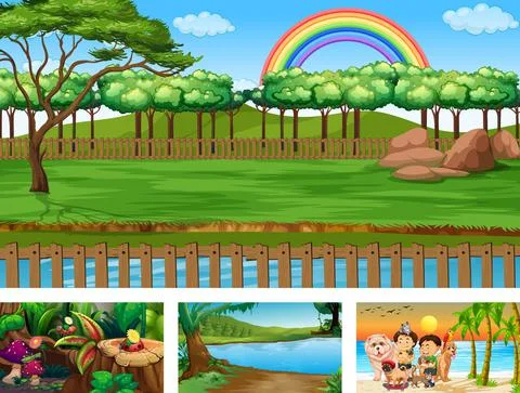 Four different nature horizontal scene Ilustração Stock