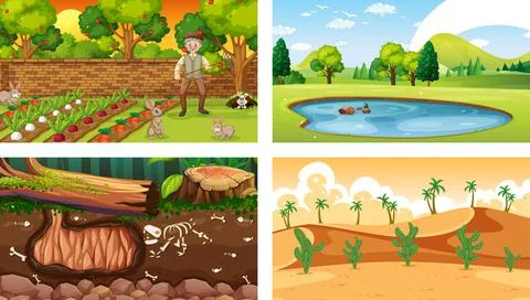 Four different nature horizontal scene Ilustração Stock