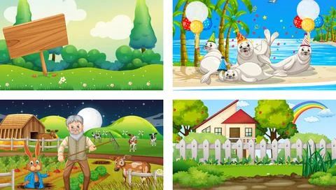Four different nature horizontal scene Stock Illustration