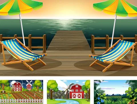Four different nature horizontal scene Stock Illustration