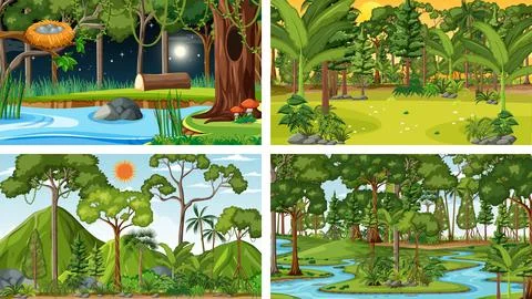 Four different nature horizontal scenes Ilustração Stock