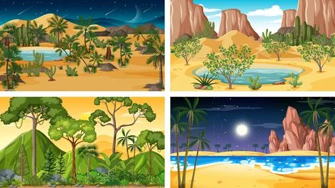 Four different nature horizontal scenes Ilustração Stock