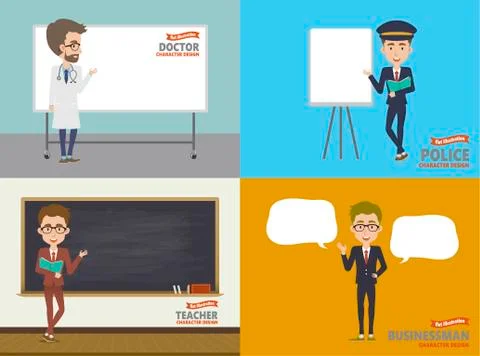 Four different occupation character Illustrazione stock