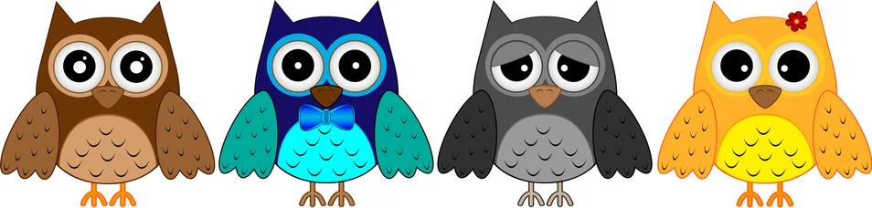Four different owls Иллюстрация