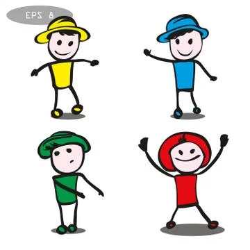 Four different poses of stick man Stock Illustration