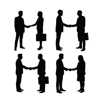 Four Different Professional Handshake Scenes Between Business People Showin.. Stock Illustration