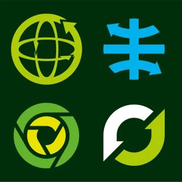 Four different recycle rounded icons in green tones. Stock Illustration