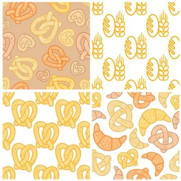 Four different seamless patterns of wheat Stock Illustration