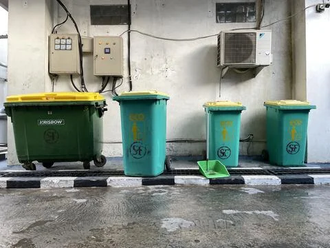 Four different sized trash cans Stock Photos