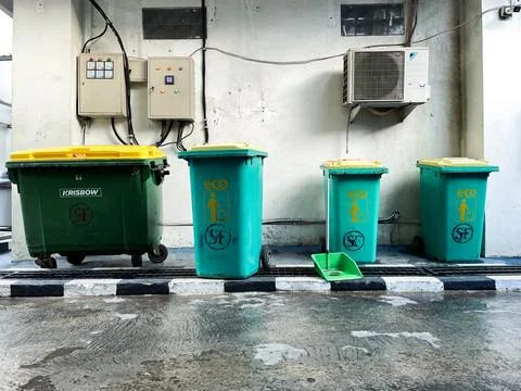 Four different sized trash cans Stock Photos