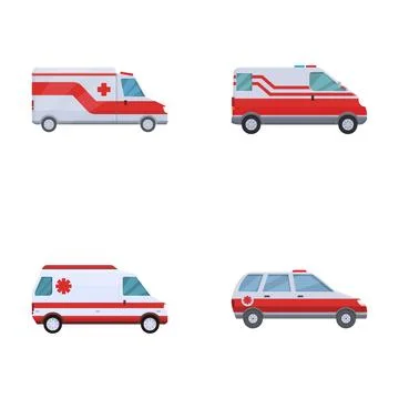 Four different styles of emergency vehicles on a white background Illustrazione stock