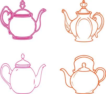 Four different teapots with different colors and designs Stock Illustration