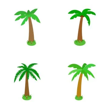 Four different tropical palm trees illustration set 스톡 일러스트