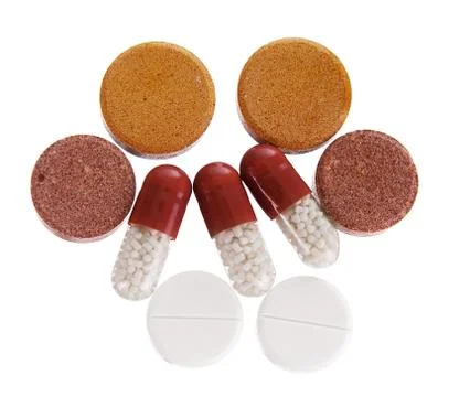 Four different type of capsules and tablets Stock Photos