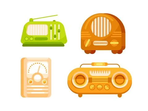 Four different types of audio devices illustrating the evolution of music Illustrazione stock