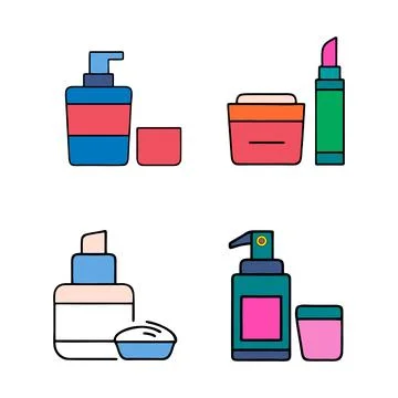 Four different types of cosmetics are shown in a row Stock Illustration