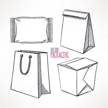 Four different types of sketch packaging Stock Illustration