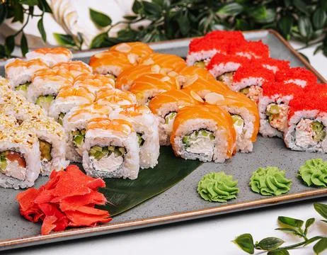 Four different types of sushi rolles Stock Photos