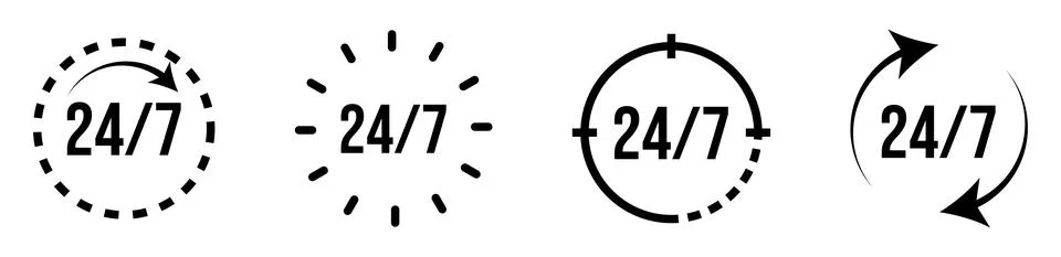 Four different versions of 24 7 services icon Illustrazione stock